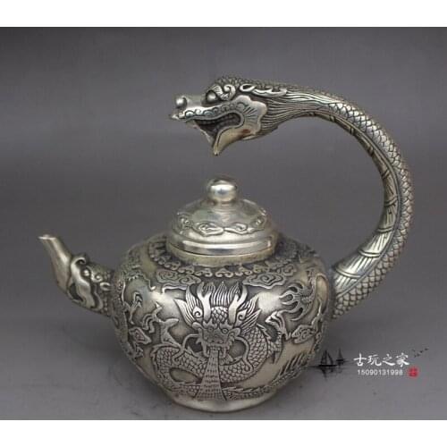Very rare Qing Dynasty silve teapot,Dragon spit water,Free shipping