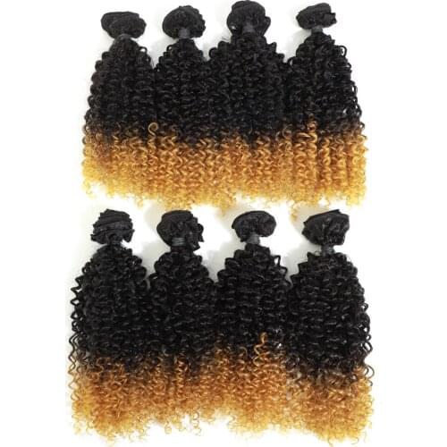 Ombre Jerry Curly Double Drawn Hair Weave Bundles T27 8 Bundles Deal Per Pack 14 inch SYNTHETIC Kinky Curly Hair