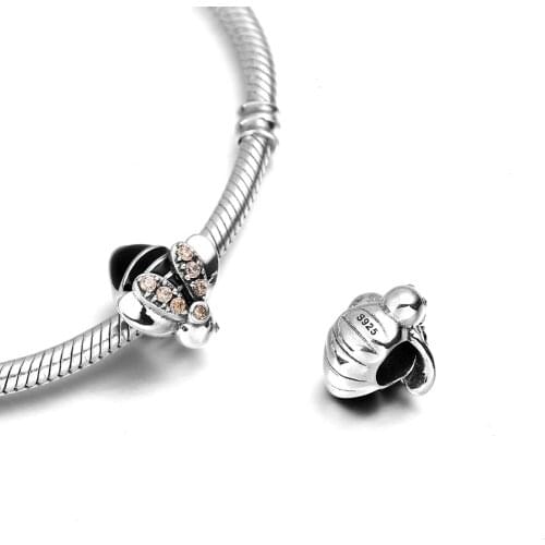 Authentic 925 Sterling Silver Crystal Bee Beads Charm Pendants Suitable Fit for Original Charms Women DIY Jewelry