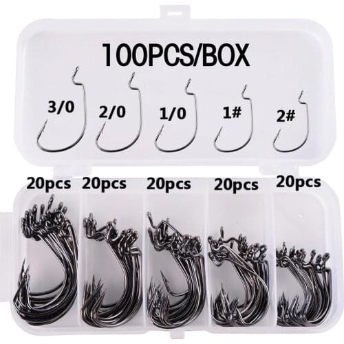 100pcs/Lot Fishing Hook Carbon Steel Hooks Wide Crank Offset Fishhook For Soft Lure Bass Barbed Carp Fishing Tackle Worm Hook