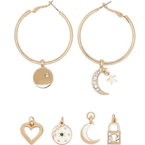 1 Set Star Moon Heart Lock Hoop Earrings Replaceable Tiny Huggie Charm Pendant Drop Earring Kit Women Minimalist Jewelry