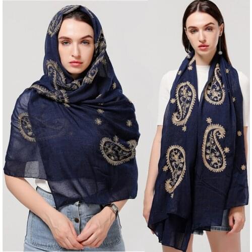 Luxury Solid Paisley Scarf Woen Cotton Linen Long Headband Muslim Under Scarves Shawl Wrap Foulard Soft Summer 180*90cm Bandana