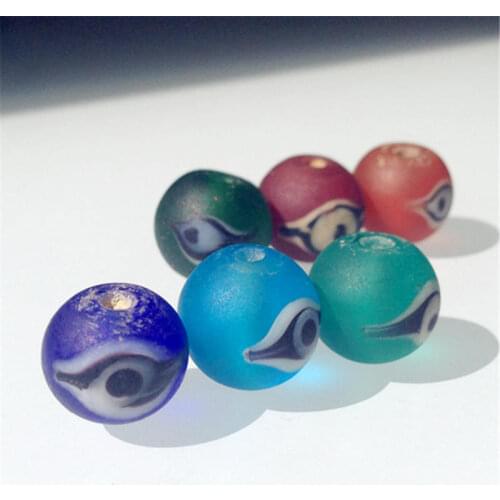 TSB0126 Nepal Ancient Lampworks Beads Hand Painted Wisdom Eye 12-13mm 10beads lot Multi Colors Trade Glass Beads