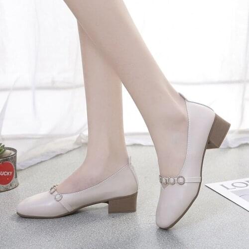 Ladies Shoes Low Heel Comfortable Office Shoes Ladies Simple Fashion Square Toe High Heels Slippers Womens Single Shoes