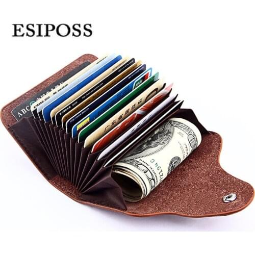 100% Real Leather Convenient ID Pocket Bank Credit Card Case Thin Card Wallet Men Cash Cards Pack Bus Card Holder NEW