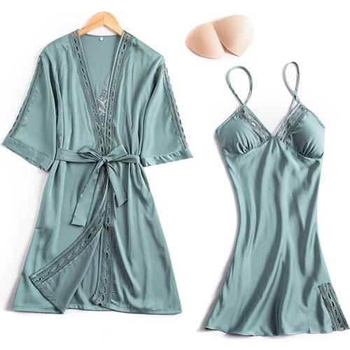 Dress Robes Women Spring 2021 Robe Sets Nightgown Silk Womens Pajamas Fashion Woman Home Clothes Pijama Lady Nightdress