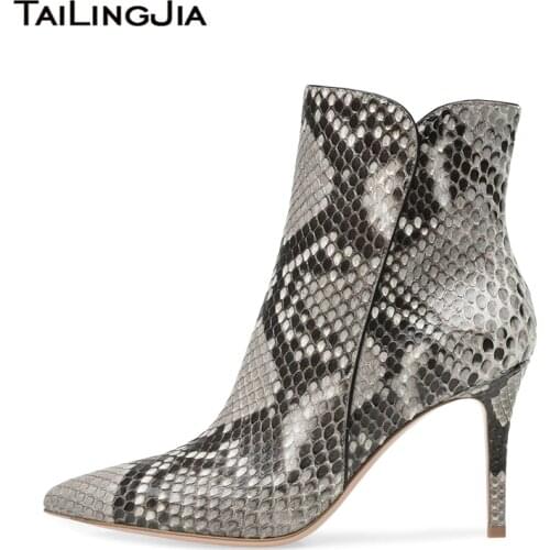 Sexy Snake Print Ankle Boots Woman 2019 Booties Women Autumn Fall Shoes High Heel Fashion Ladies Short Boot Pointed Toe Footwear