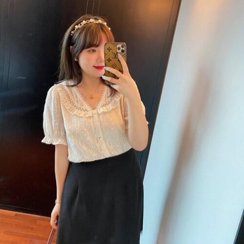 Big size womens dress fat sister 2021 summer dress new temperament wood ear edge Chiffon Top sweet lovely Chiffon Pullover