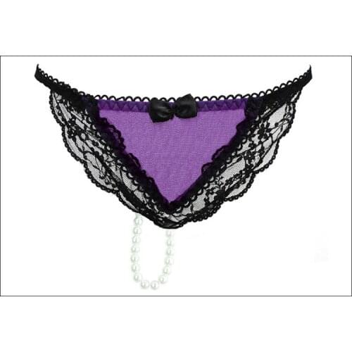 Women Sexy Lingerie open crotch panties cute Lace underwear porn transparent crotchless flirty g-string with Pearl