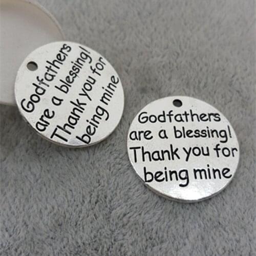 10 Pieces/Lot 23mm Letter Printed godfathers are a blessing thank you for being mine charm round disc message charm