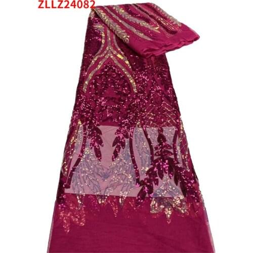 2021 Red African Sequins Tulle Mesh Lace Fabric High Quality Lace Nigerian Net Lace Fabrics For Women Party ZLL08