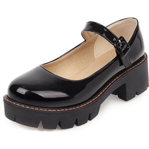 2021 Spring Autumn Chunky Heel Vintage Lolita Shoes Women Platform Shoes Mary Jane Buckle Strap School Shoes For Girls size34-43