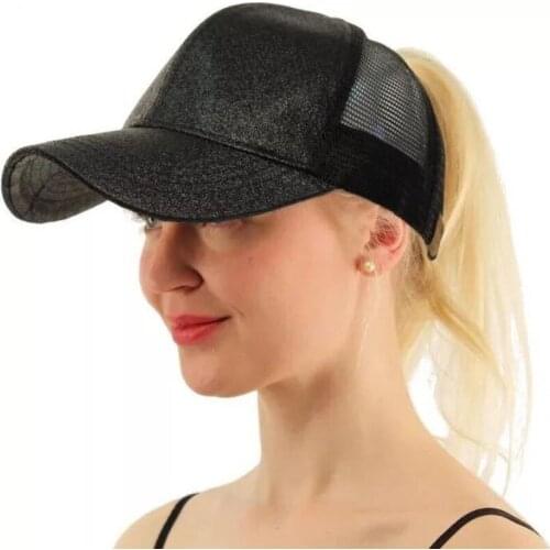 2020 Glitter Ponytail Cap Women Snapback Baseball Caps black branded Summer Messy Bun Mesh Hats Casual Adjustable Caps Sunhat