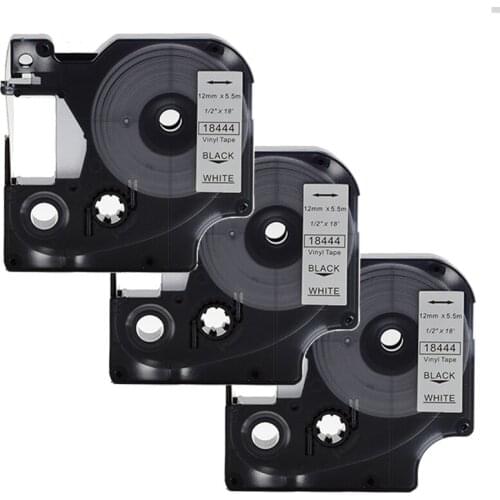 3pk 18444 Black/White For DYMO Rhino IND Vinyl Labels Rhino 12mm Label Tape Industrial Cartridge, Vinyl for Label Printer