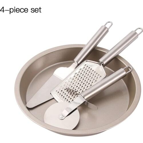 4Pcs Pizza Baking Trays Set Pizza Wheel Non Stick Cheese Planer Scraper Cake Pan Kitchen Bakeware