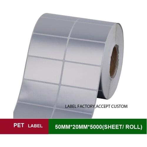 50*20mm double row silver PET label whole sale lots custom stickers for jewelry, warranty labels with a favourable price