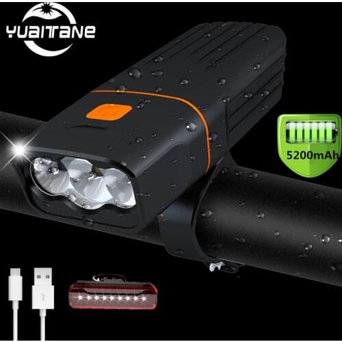5200mAh Bicycle Light L2/T6 LED Headlight 3 Modes USB Rechargeable Flashlight 18650 Power Bank IPX5 Waterproof Bike Accessories