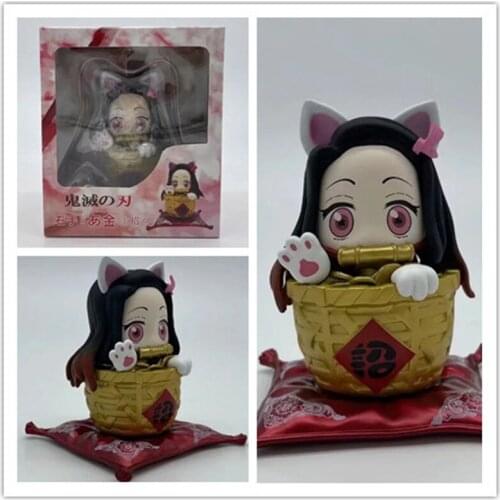 Anime Demon Slayer Blade Q Edition Kamado Nezuko Lucky Cat Ni Douzi Beckoning Fortune Doll Boxed Figure Approx 11cm