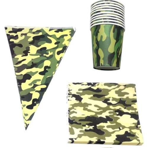 50pcs/lot Camouflage Theme Banner Kids Boys Favors Cups Napkins Baby Shower Decorate Towel Happy Birthday Party Flags