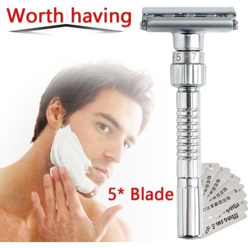 New Adjustable Double Edge Shaving Safety Razor Shaver Hot Day Blades Alloy Gift For Dad Zinc Razor Fathers Men Chrome D4B3