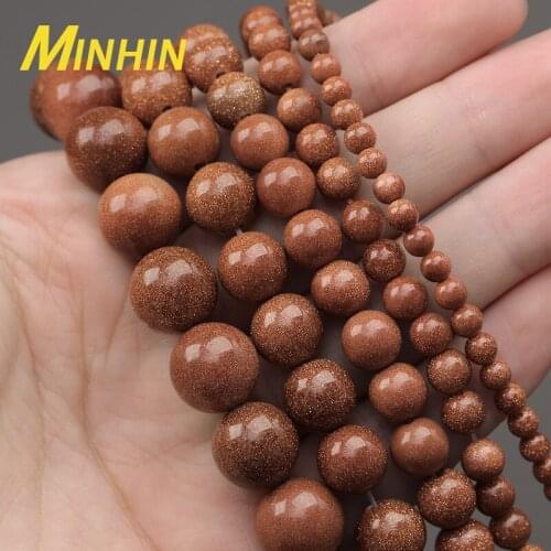 MINHIN Natural Golden SandStone Beads For Jewelry Making 4 6 8 10 12 MM Round Smooth Loose Beads DIY Accessories