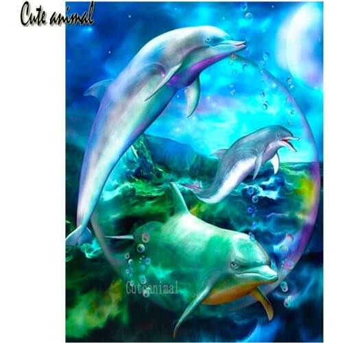 Dolphin cute animal seascape Full Square Round Drill DIY Diamond Painting Cross Stitch kit Diamond Embroidery Diamond Mosaic art
