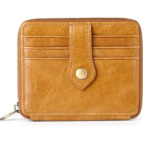 Genuine Leather Credit Card Holder With Coin Pouch Unisex Creative Wallet Retro Oil Wax Leather Casual Purse Card Wallet