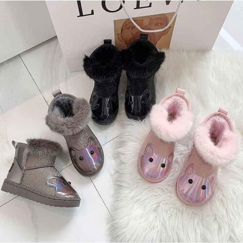 Children Cartoon Desinger Snow Boots Plush Warm Winter Boots for Toddler Baby Princess Girls Casual Cotton Shoes Slip-on Botas