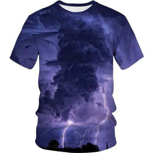 3D Galaxy T Shirt Men Blue Lightning Tshirt Hip Hop Tee Mountain 3d Print T-shirt Cool Funny T Shirts Anime Mens Clothing New