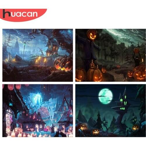 HUACAN Diamond Painting Halloween Full Square Drill 5D DIY Daimond Embroidery Pumpkin Rhinestone Cross Stitch Decor