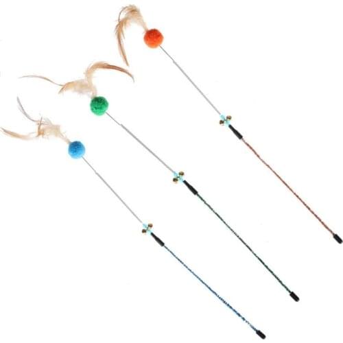 Interactive Cat Feather Toys Pompom Cat Wand Toy For Indoor Cats Kitten Play Chase Exercise Pet Accessories Kitten Supplies