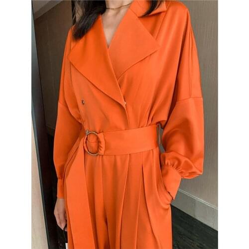 VKBN Jumpsuit Women Casual Loose Wide Leg Orange High Quality Long Sleeve Jumpsuits for Women Spring Autumn Full Length Pants