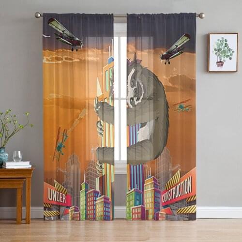 Sloths Plane Sheer Curtains for Living Room Bedroom Kitchen Chiffon Tulle Curtains Home Hotel Coffee Decor