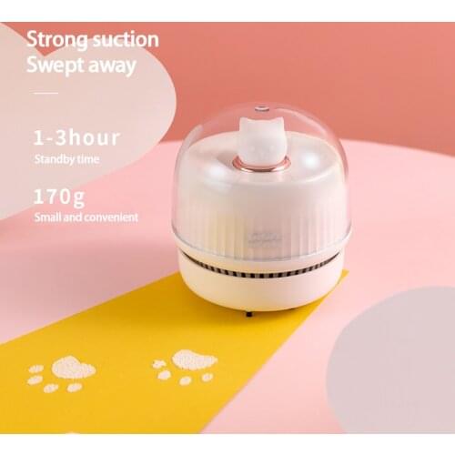 Small Vacuum Cleaner Desktop USB Cute Cat Vacuum Cleaner With Night Light Home Office Table Keyboard Cleaner Cleaning Tools
