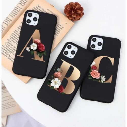 Fashion Flower Initial Letter Case for iPhone 11 Pro X XS Max XR 8 7 6 6s Plus Soft Silicone Protective Cover