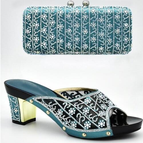 New Arrival African Shoes and Bag Matching Set Decorated with Rhinestone Nigerian Women Wedding Shoe Slip on Elegant Party Pumps