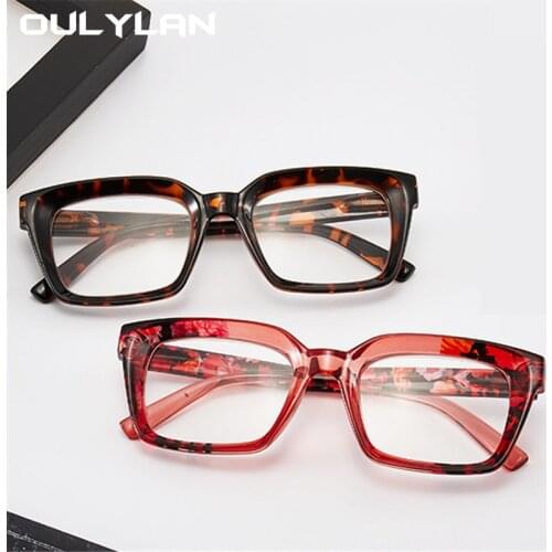 Oulylan Big Frame Reading Glasses Women Fashion Square Presbyopia Eyeglasses Men Fashion Flower Print Diopter +1.5 +2 2.5 3 3.5