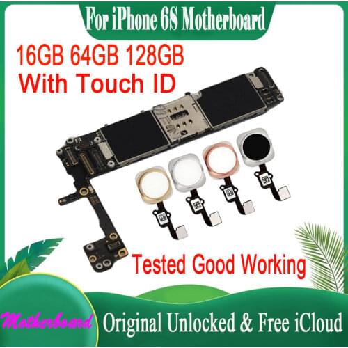 Original Motherboard For iPhone 6S 4.7inch Unlock Mainboard NO Touch ID IOS Update Support Logic Board 16GB 64GB 128GB