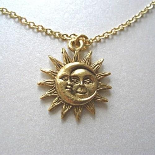 Dainty Gold Silver Color Sun and Moon Necklace Charm Pendant Necklaces for Women Famale Wedding Jewelry Gift for her