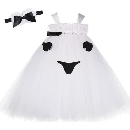 Girls Ghost Tutu Dress with Headband White Black Evil Baby Ghost Cosplay Halloween Costume for Kids Girls Carnival Party Dresses