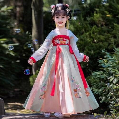 Chinese Style Girls Floral Embroidery Hanfu Princess Dress Children Super Fairy Tang Suit Vestido