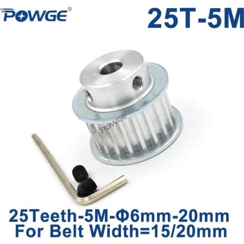 POWGE 25 Teeth HTD 5M Synchronous Pulley Bore 6/6.35/7/8/10/12/14/15/16/17/19/20mm for Width 15/20mm HTD5M Timing Belt 25Teeth