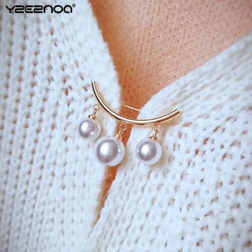 Anti Slip Brooch Enamel Pin Scarf Cardigan Anti Wearing Pins Valentines Gift Pearl Brooch Golden/Sliver Sweater Fixed Straps
