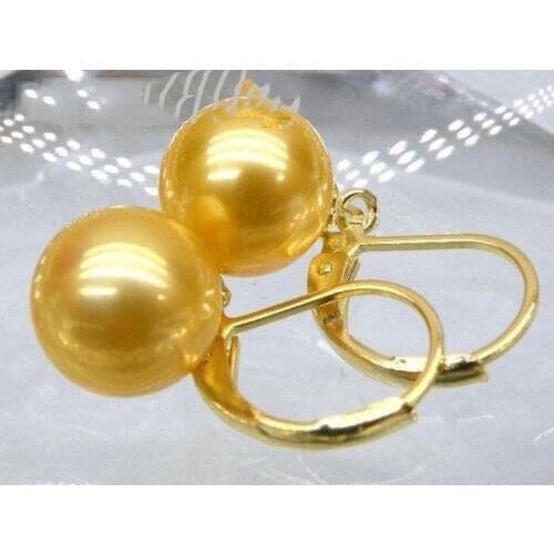 Handmade lovely bead a pair of 8-9mm natural south seas gold pearl earrings