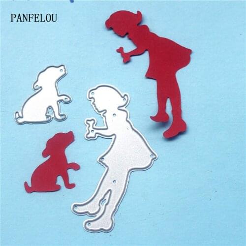 PANFELOU Metal craft The girl and the dog paper die cutting dies for Scrapbooking/DIY Easter wedding Halloween cards