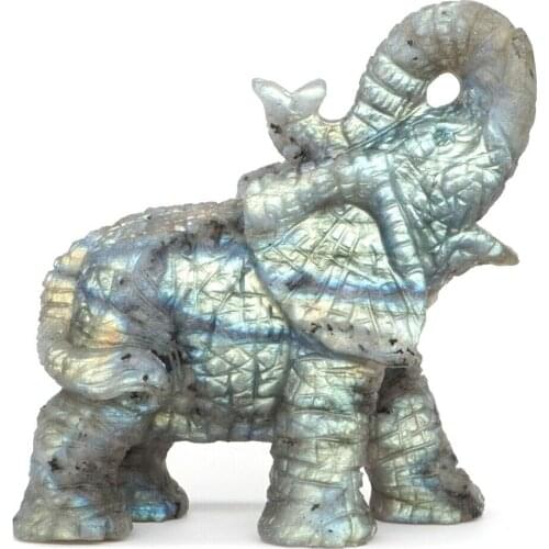 Elephant Statue Natural Gemstone Labradorite Crystal Healing Home Decor 3.11"