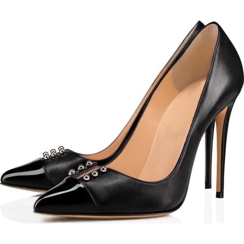 Women Pumps Fashion Black Pointed Toe Rivet High-heeled Single Shoes Banquet Wedding Shoes Thin Heels Sandalias Mujer Ladies