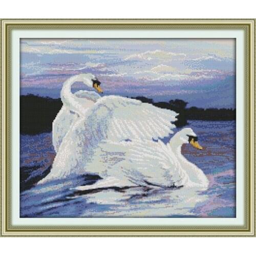 Everlasting Love Two Swans Chinese Cross Stitch Kits Ecological Cotton Stamped Printed 14 11CT DIY New Year Decorations For Home