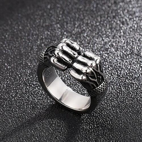 Rock and hip hop style jewelry, European and American retro old personality double fist titanium steel mens ring