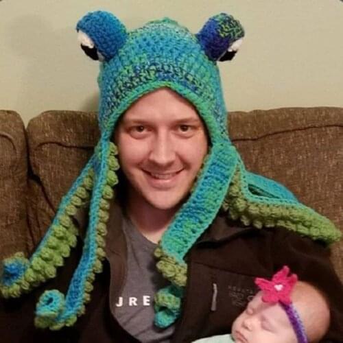 Funny tricky headdress creative octopus shape couple handmade crochet woolen hats New Year Christmas Halloween party